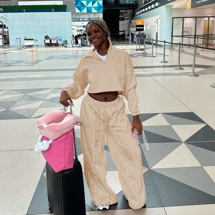 Dame cropped sweatshirt med moteriktig glidelås og behagelig midjebånd Skjora