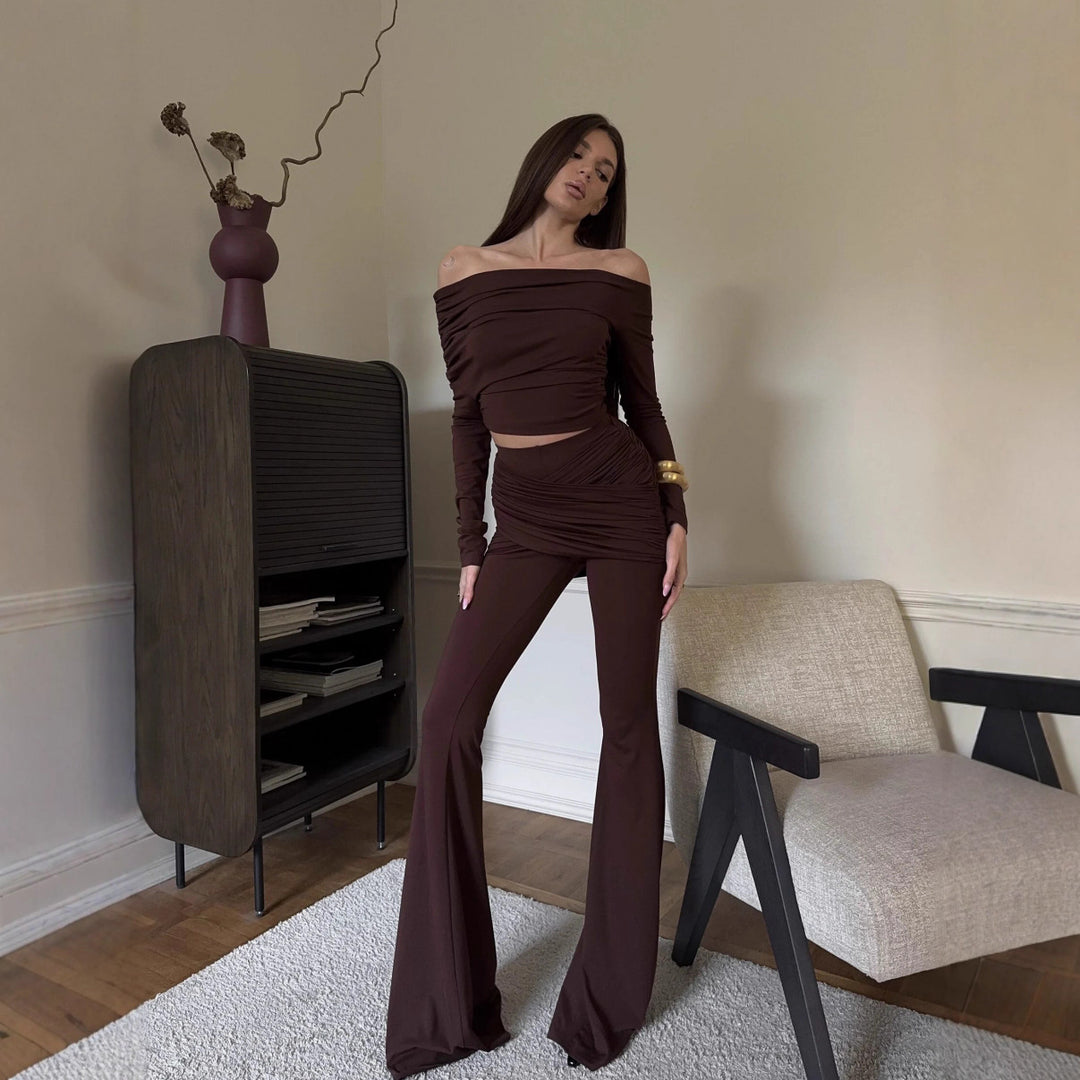 Kvinne Elegant Jumpsuit med Bred Ben og Off-Skuldre Design Skjora