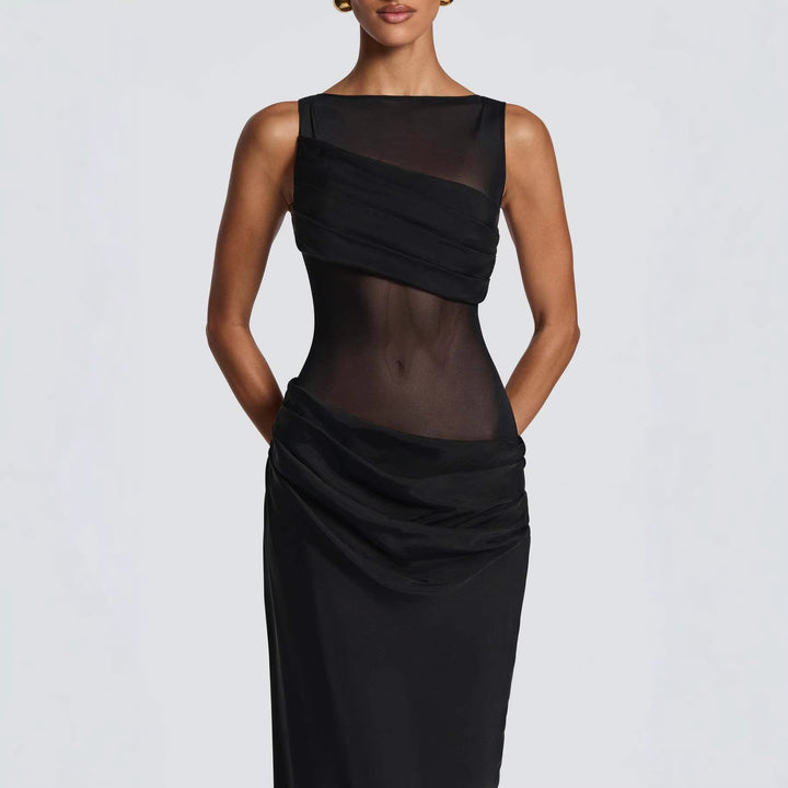 Damer Elegant Kveldsdress med Transparent Top og Raffinerte Volanger