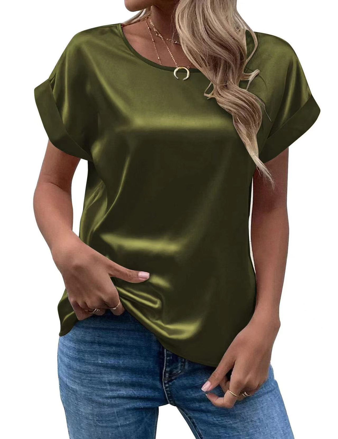 Dame Satin T-skjorte med elegante detaljer Skjora