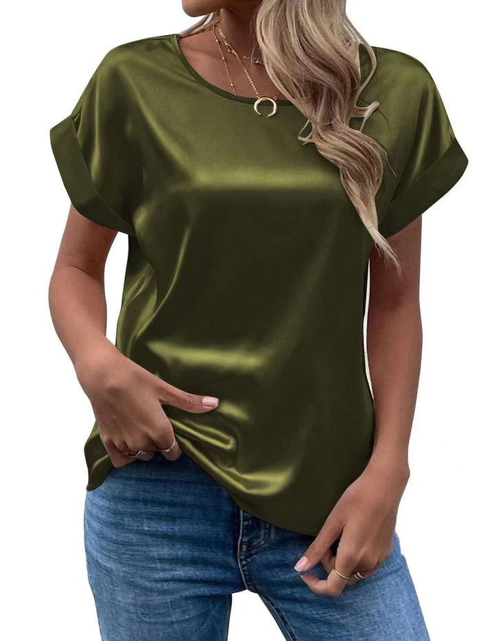 Dame Satin T-skjorte med elegante detaljer Skjora