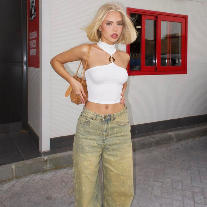 Dame Sporty Crop-Top med stilfull Choker og dekorativ detalj Skjora
