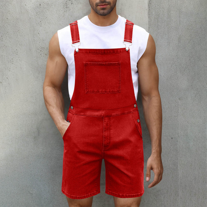 Herre denim-latzshorts med moderne lommer og justerbare stropper Skjora