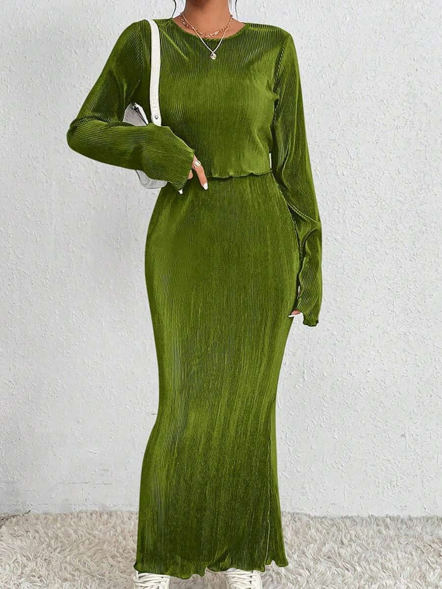 Damer Elegant og figurnær Maxi Kjole med Lange Ermer Skjora