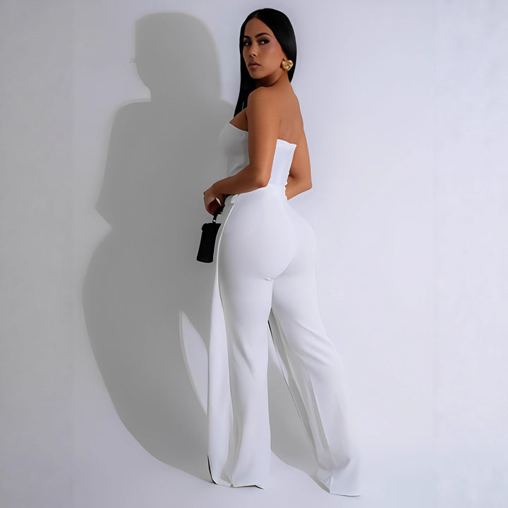 Dame jumpsuit med elegant bustier-overdel og kontrasterende søm midtpunkt Skjora