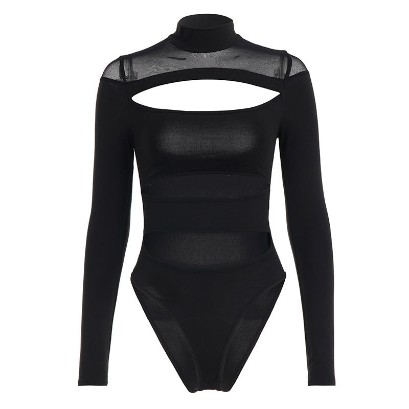 Dame Langermet Bodysuit med raffinert cut-out-design og elegant ståkrage Skjora
