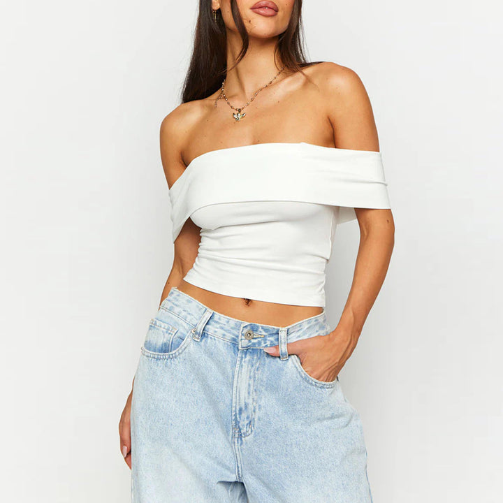 Dame skulderfri crop-top med figurformende snitt Skjora