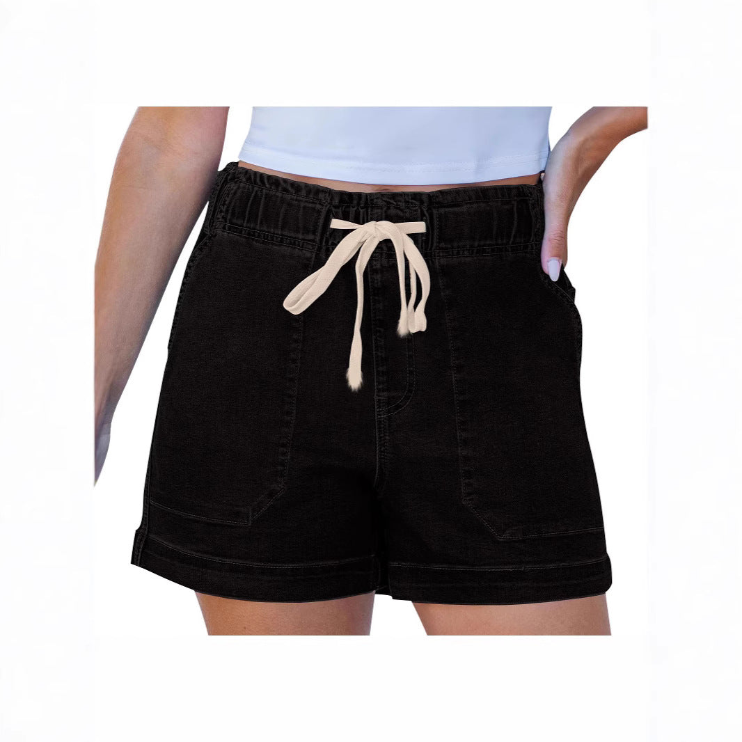 Dame komfortable denimshorts med strikk og praktiske lommer Skjora