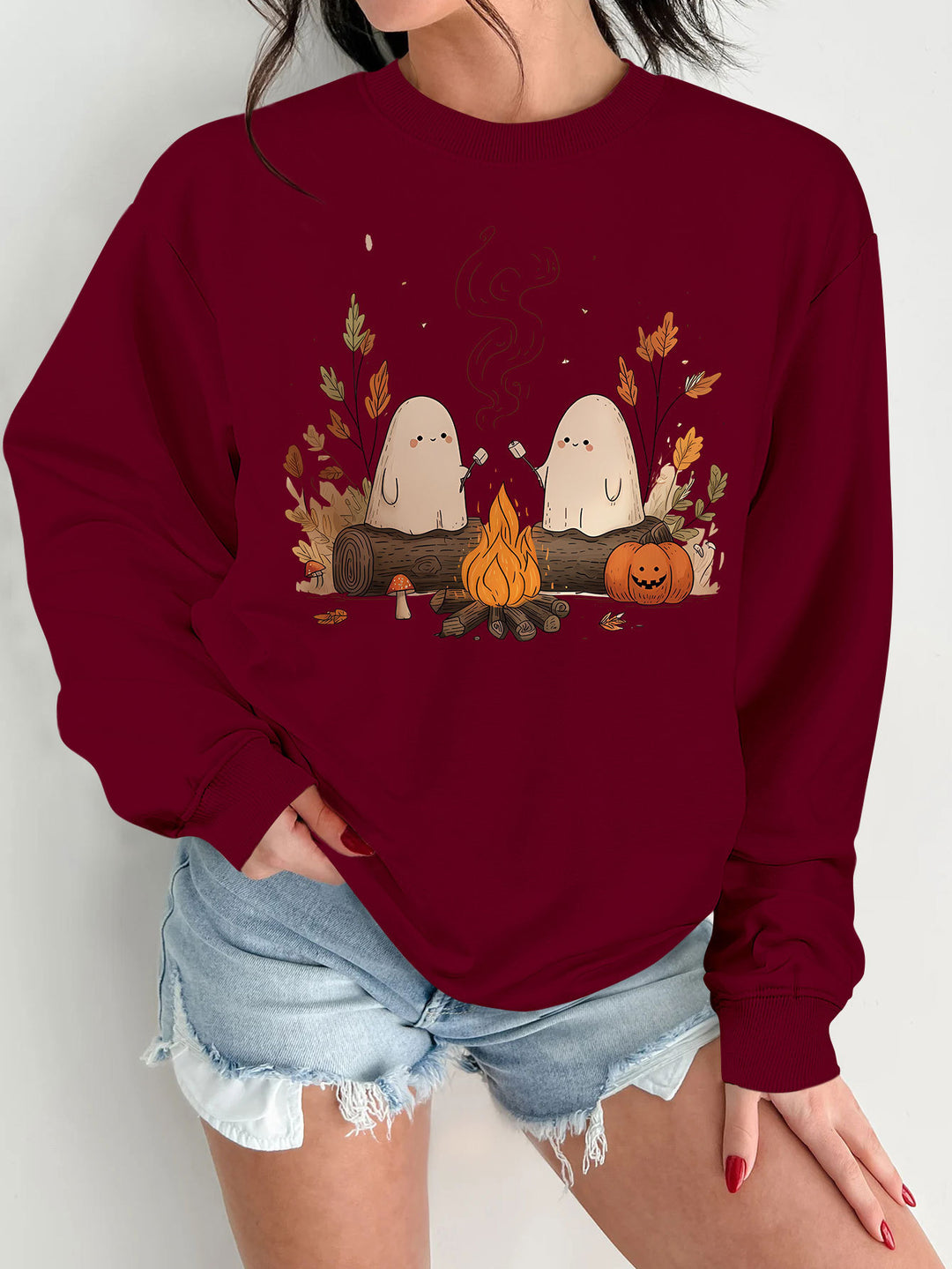 Dame sweatshirt med leken skummel motiv og komfortabel passform Skjora