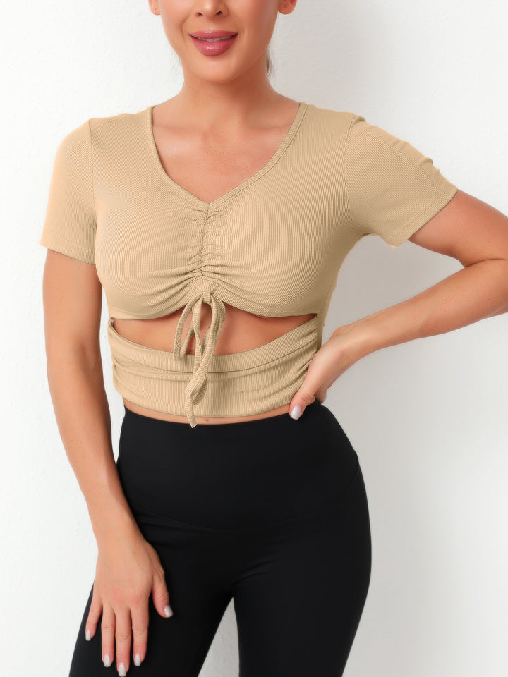 Dame Cropped Top med snøring og V-hals Skjora