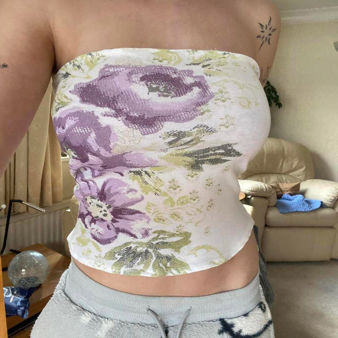 Dame Bandeau-top med blomsterdesign og elastisk midje Skjora