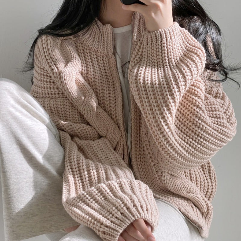 Damer chunky strikk cardigan med voluminøse ermer og åpen front Skjora