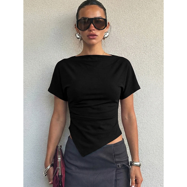 Dame Trendy topp med asymmetrisk kant og figurformende snitt Skjora