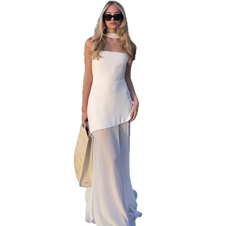 Dames Elegant Maxi Kjole med Asymmetrisk Snitt og Stilfull Splitt