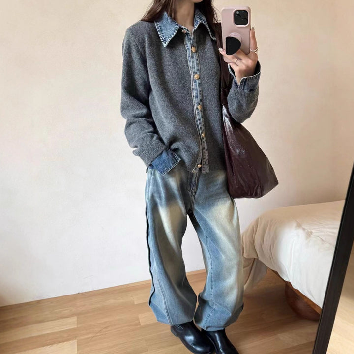Dames fashionable cardigan med innovativ krage og elegante knappdetaljer Skjora