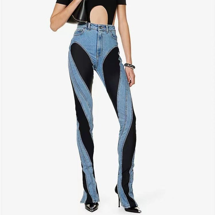 Damer Fashionable Høyt Liv Jeans med Sideslits Skjora