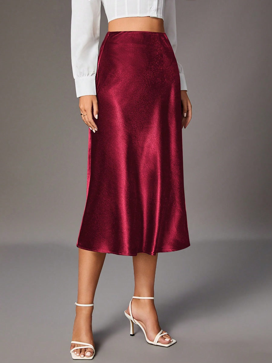 Dame Elegant A-linje Satin skjørt med flytende snitt Skjora
