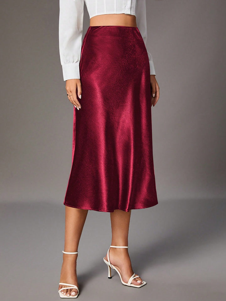 Dame Elegant A-linje Satin skjørt med flytende snitt Skjora