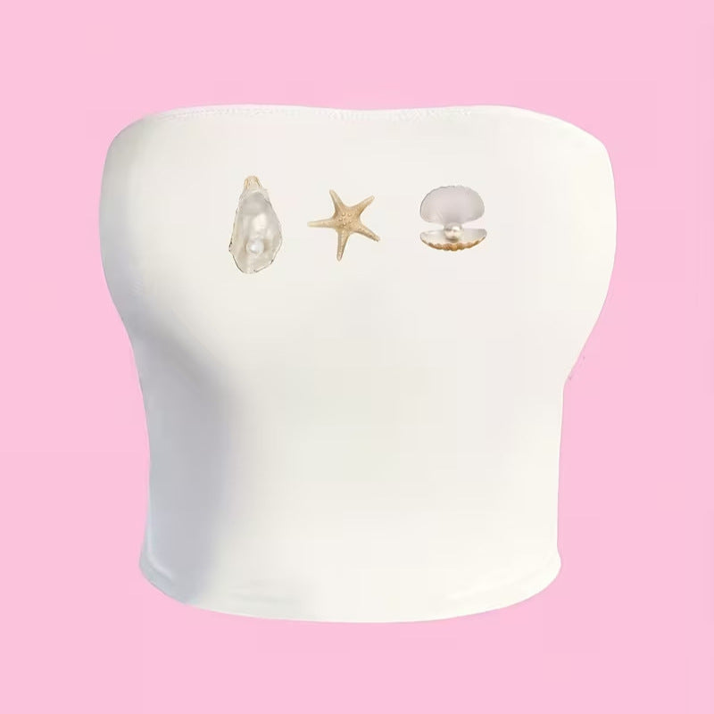 Dame Bandeau-top i maritimt design med skjellformede motiver Skjora