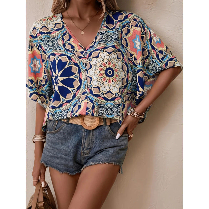 Dame Oversized Bluse med kontrastfylt blomstertrykk Skjora