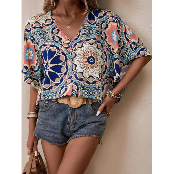 Dame Oversized Bluse med kontrastfylt blomstertrykk Skjora