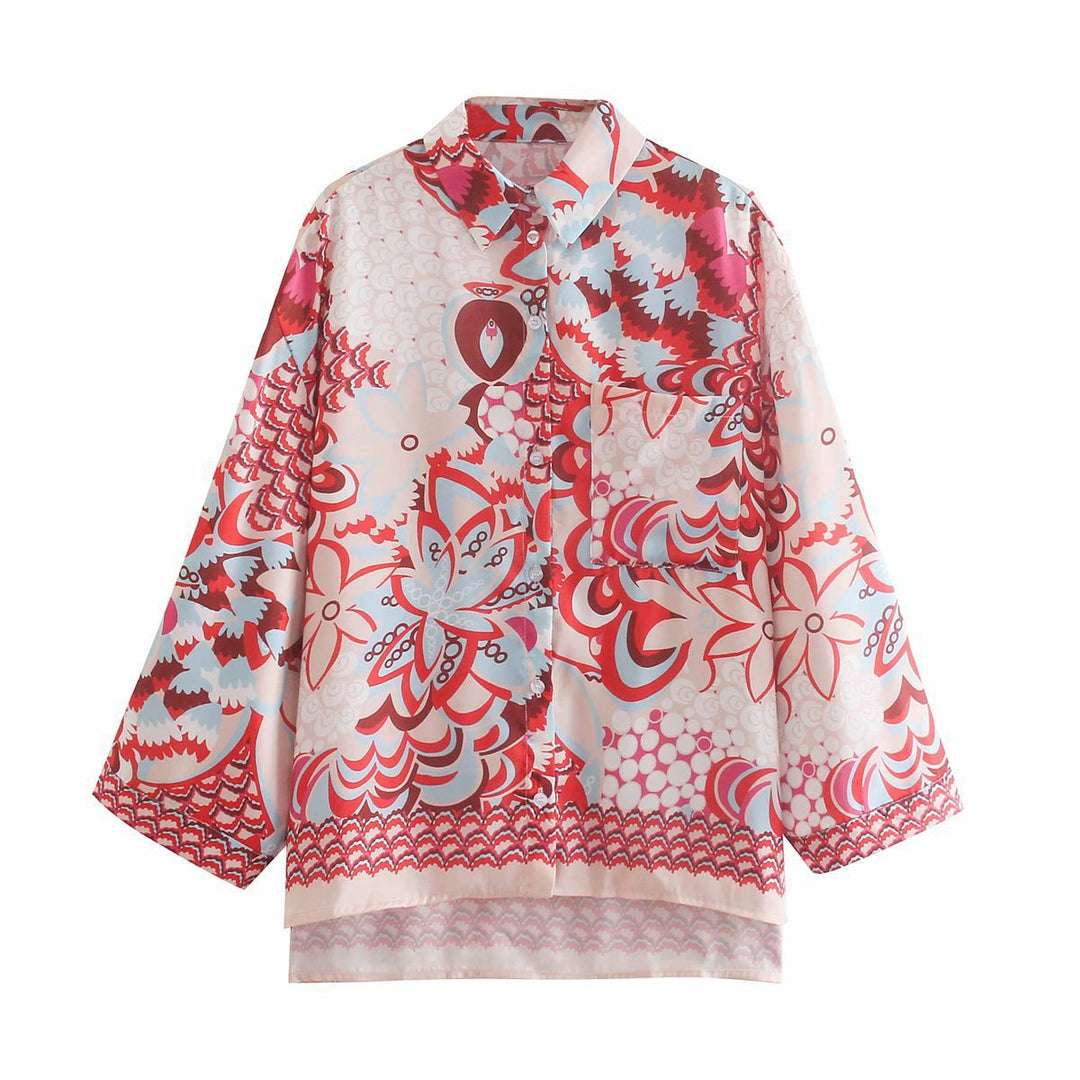 Dame blusesett med blomsterdesign og shorts Skjora