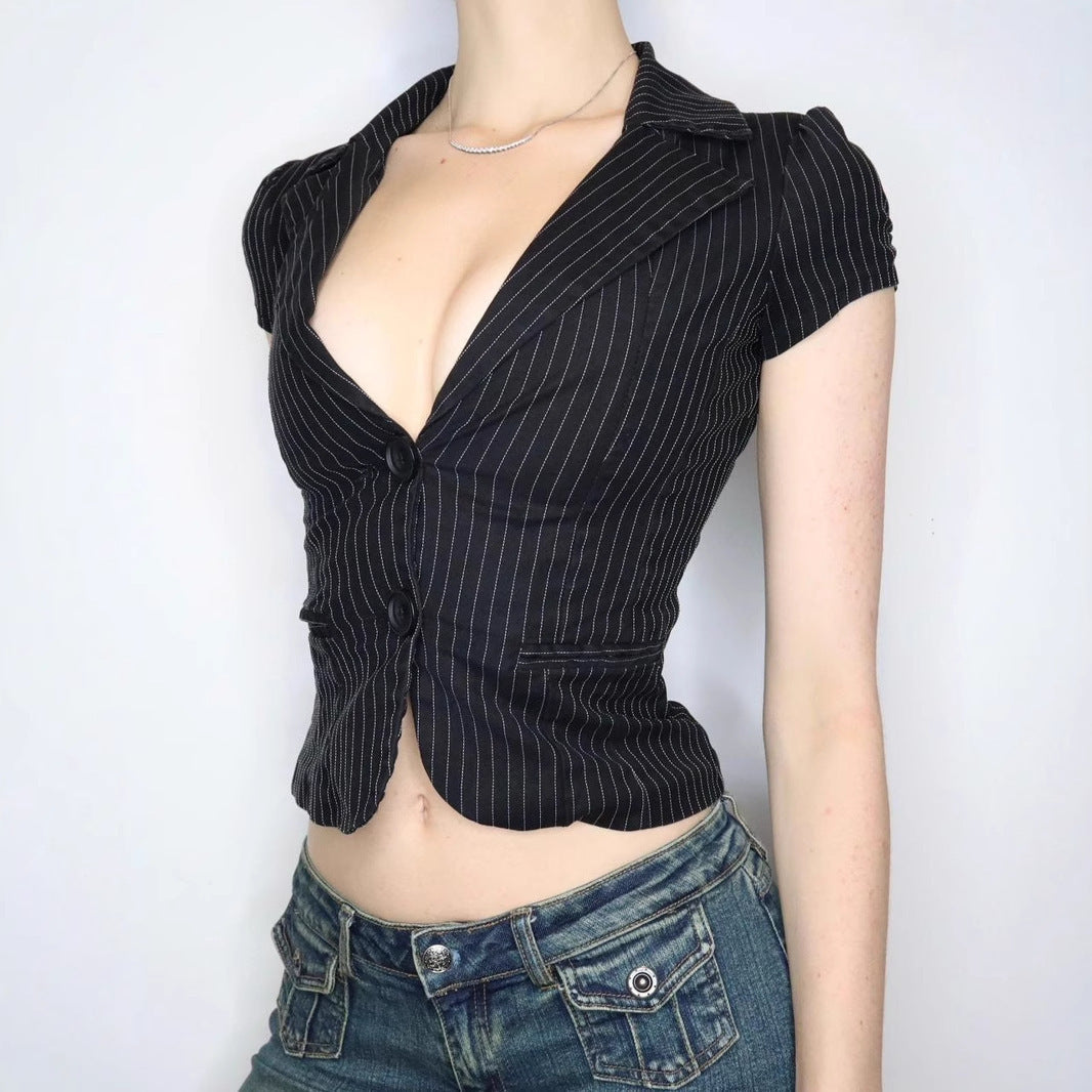 Dame Blazer med figursydd snitt og moderne striper Skjora
