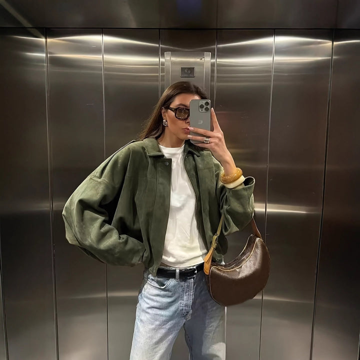 Dame oversized jakke laget av myk semsket imitasjon Skjora