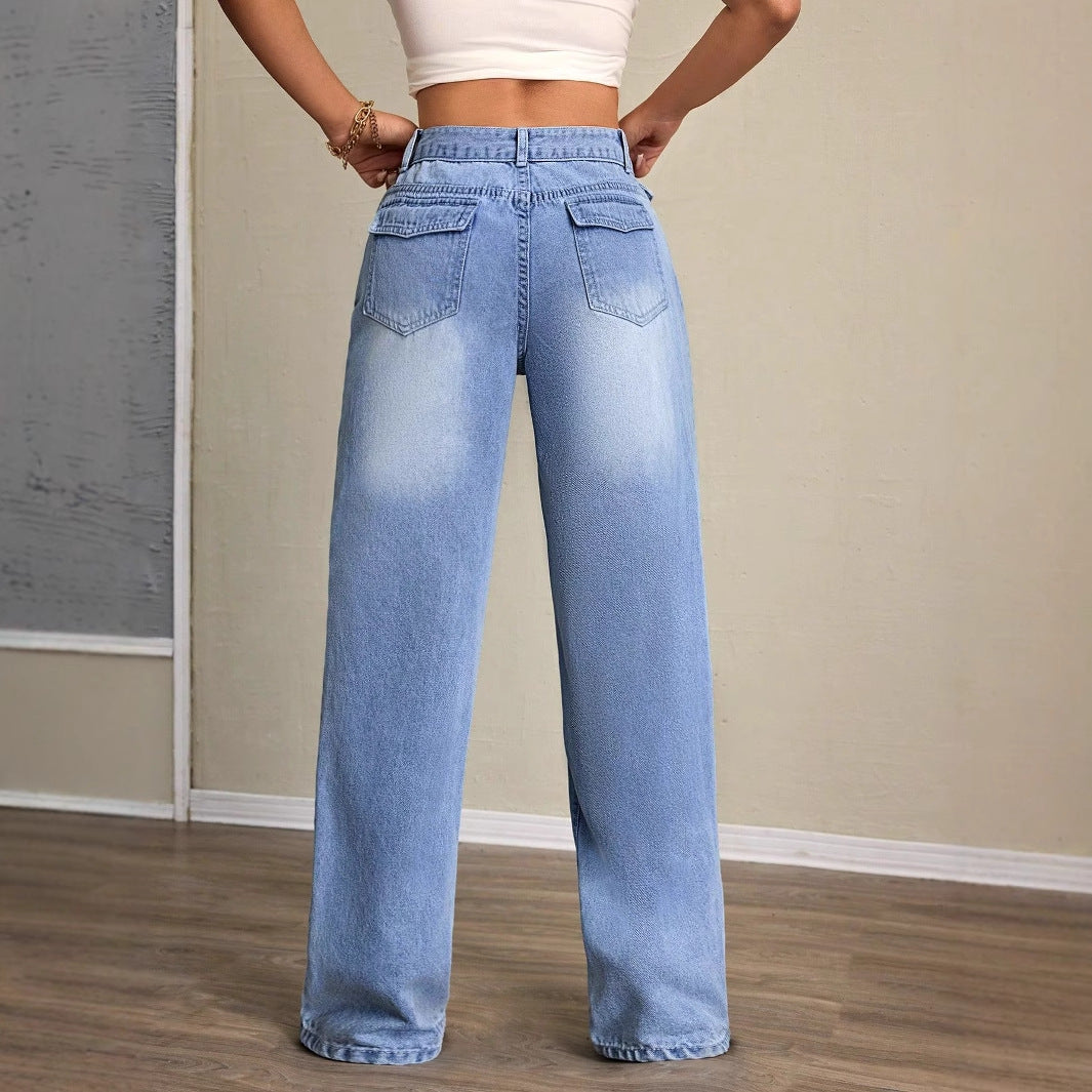 Kvinnens vide jeans med høy midje og avslappet passform Skjora