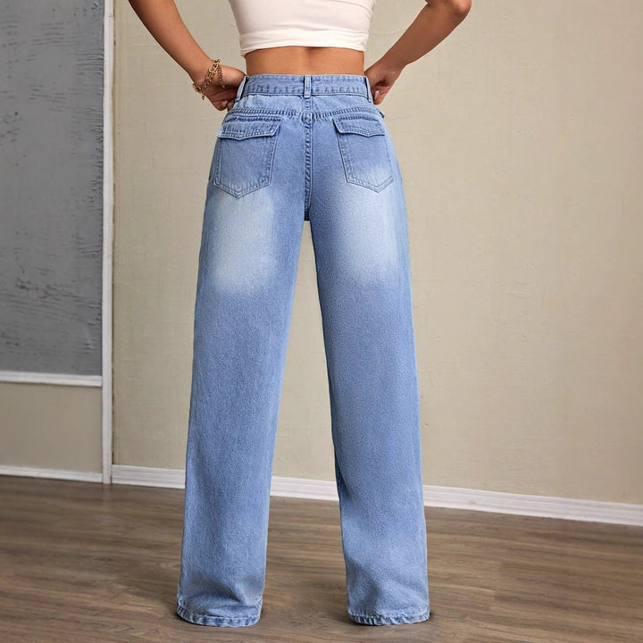 Kvinnens vide jeans med høy midje og avslappet passform Skjora