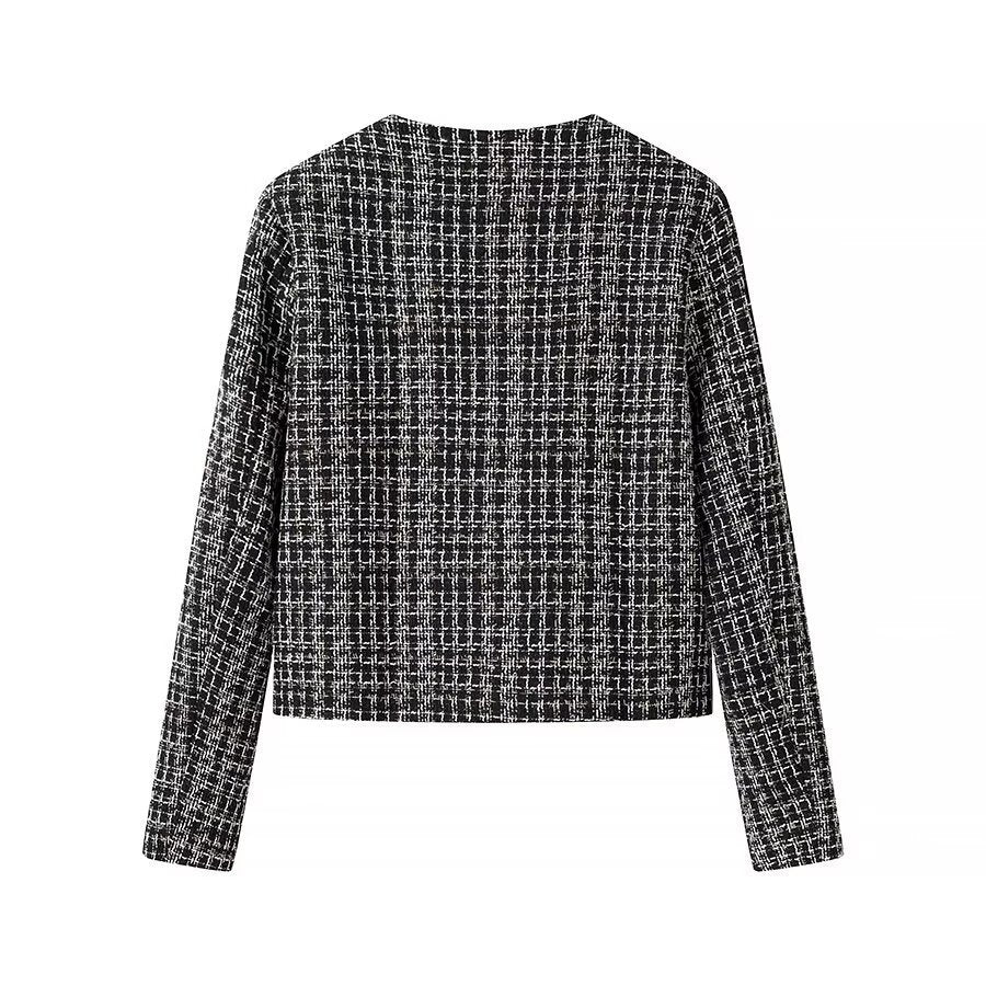 Kvinne Fashion Boucle Jakke med Knapper Skjora