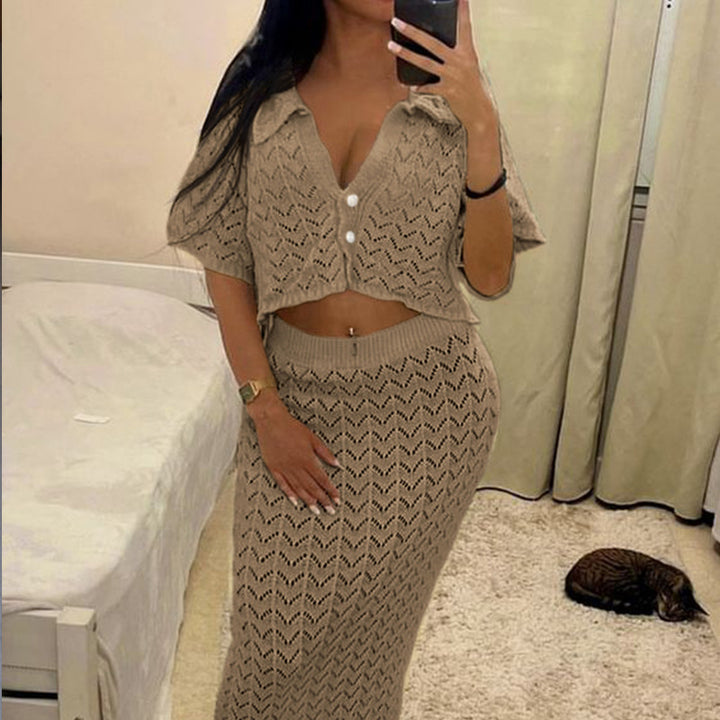 Damen Häkel-Midi-Kleid mit festem Bund und luxuriösem Schnitt Skjora