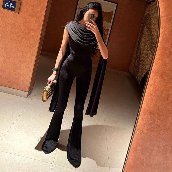 Damer Elegant jumpsuit med drapering og vid benføring Skjora