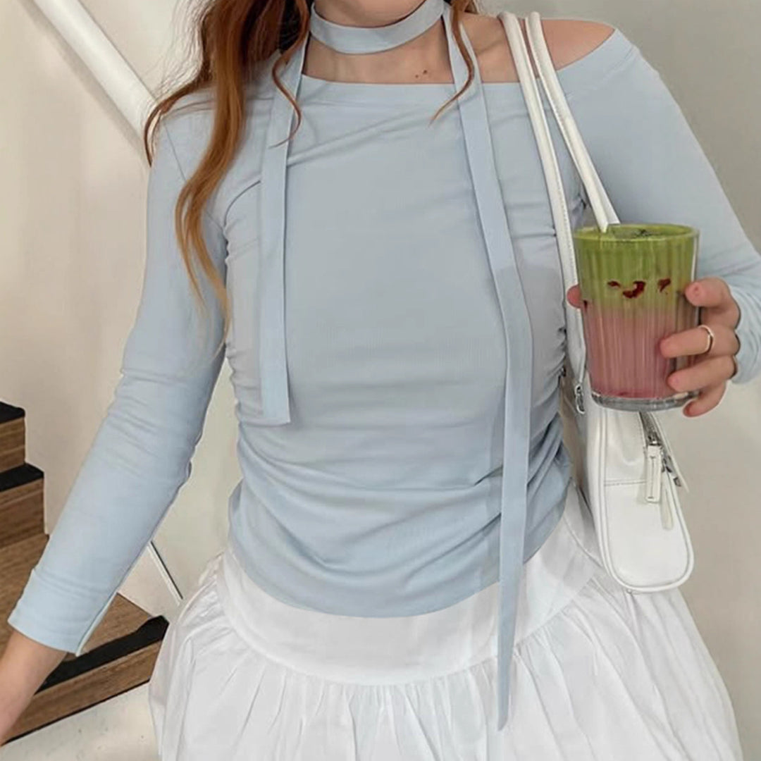 Dame Off-Shoulder Langermet med justerbar hals Skjora