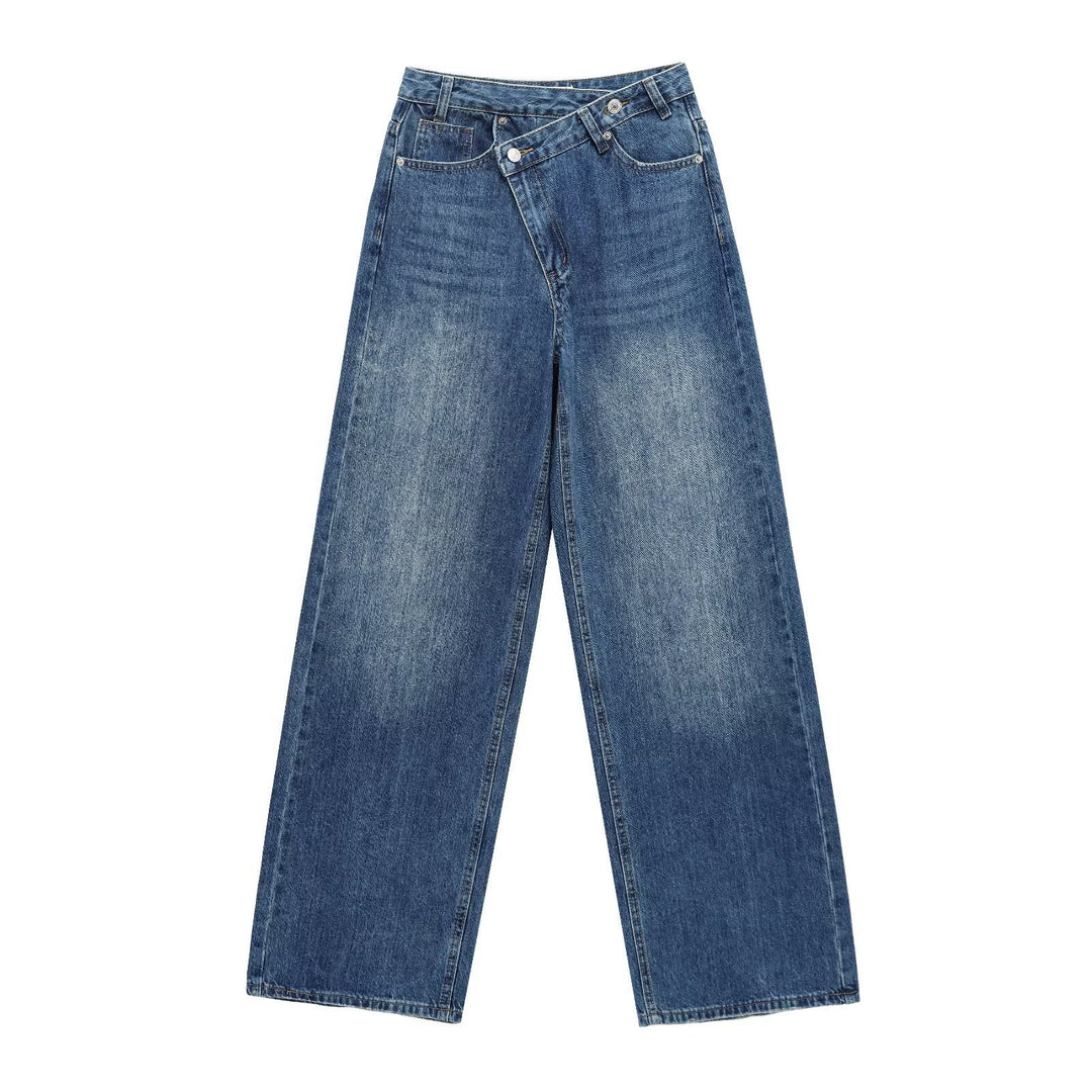 Damer løstsittende jeans med asymmetrisk knapplukking og høy midje Skjora
