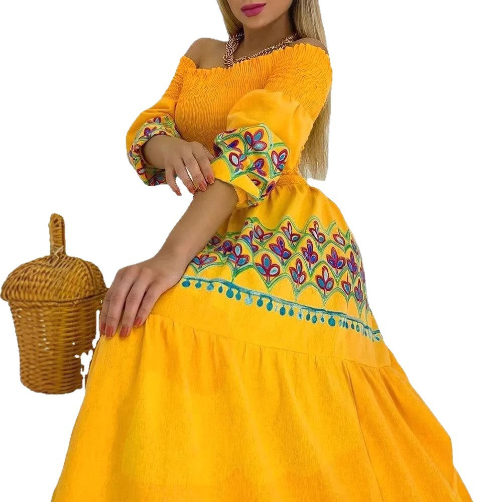Kvinnes Boho Maxi Kjole med Avtakbare Ermer Design og Lekfull Broderi Detalj