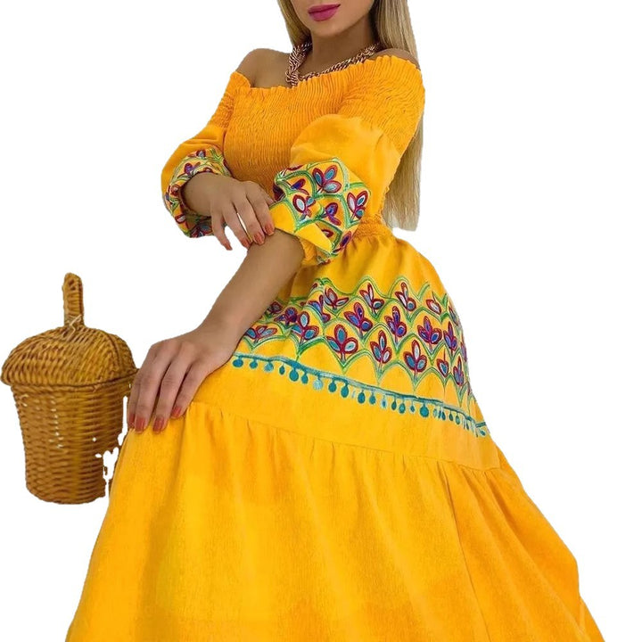Kvinnes Boho Maxi Kjole med Avtakbare Ermer Design og Lekfull Broderi Detalj