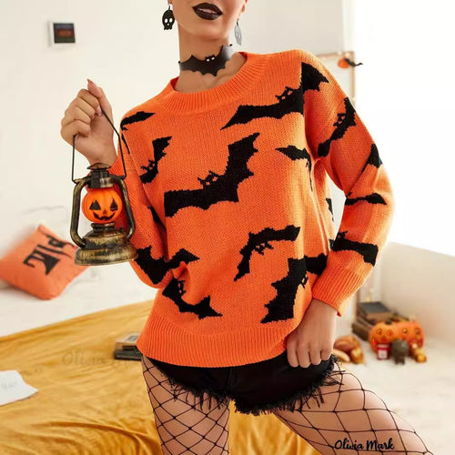 Dame Halloween genser med morsomt flaggermusmønster Skjora