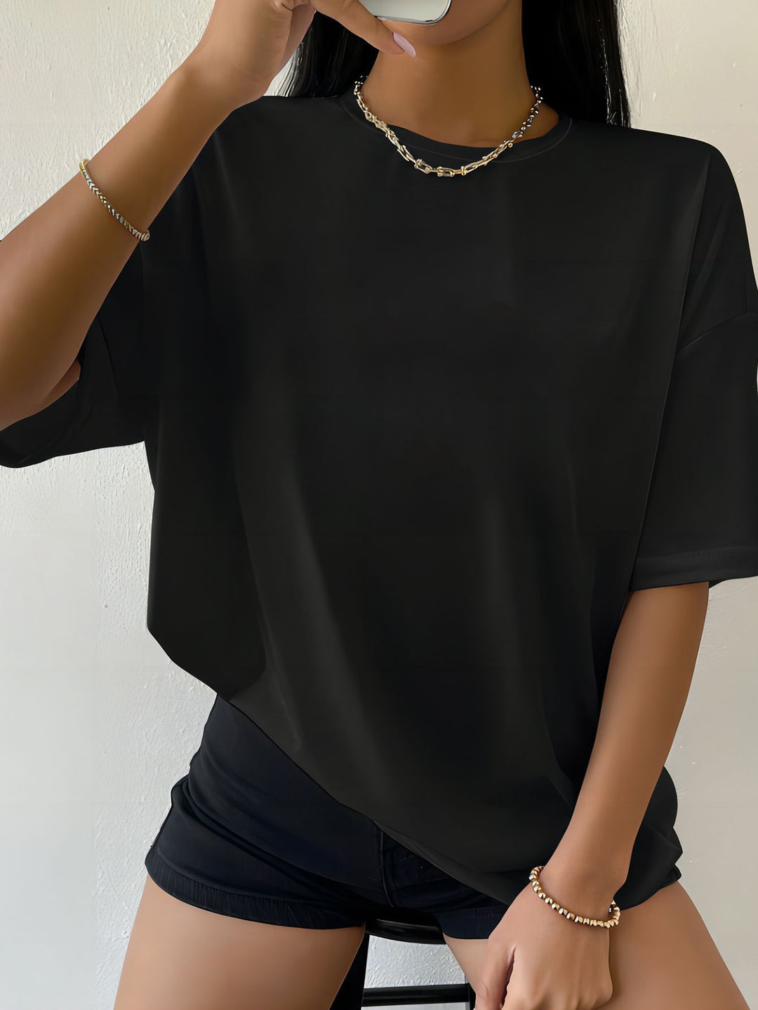 Damer oversized bomull T-skjorte med rett snitt og minimalistisk design Skjora