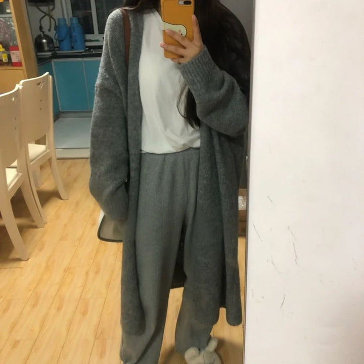 Kvinne Lang Strikket Cardigan Skjora