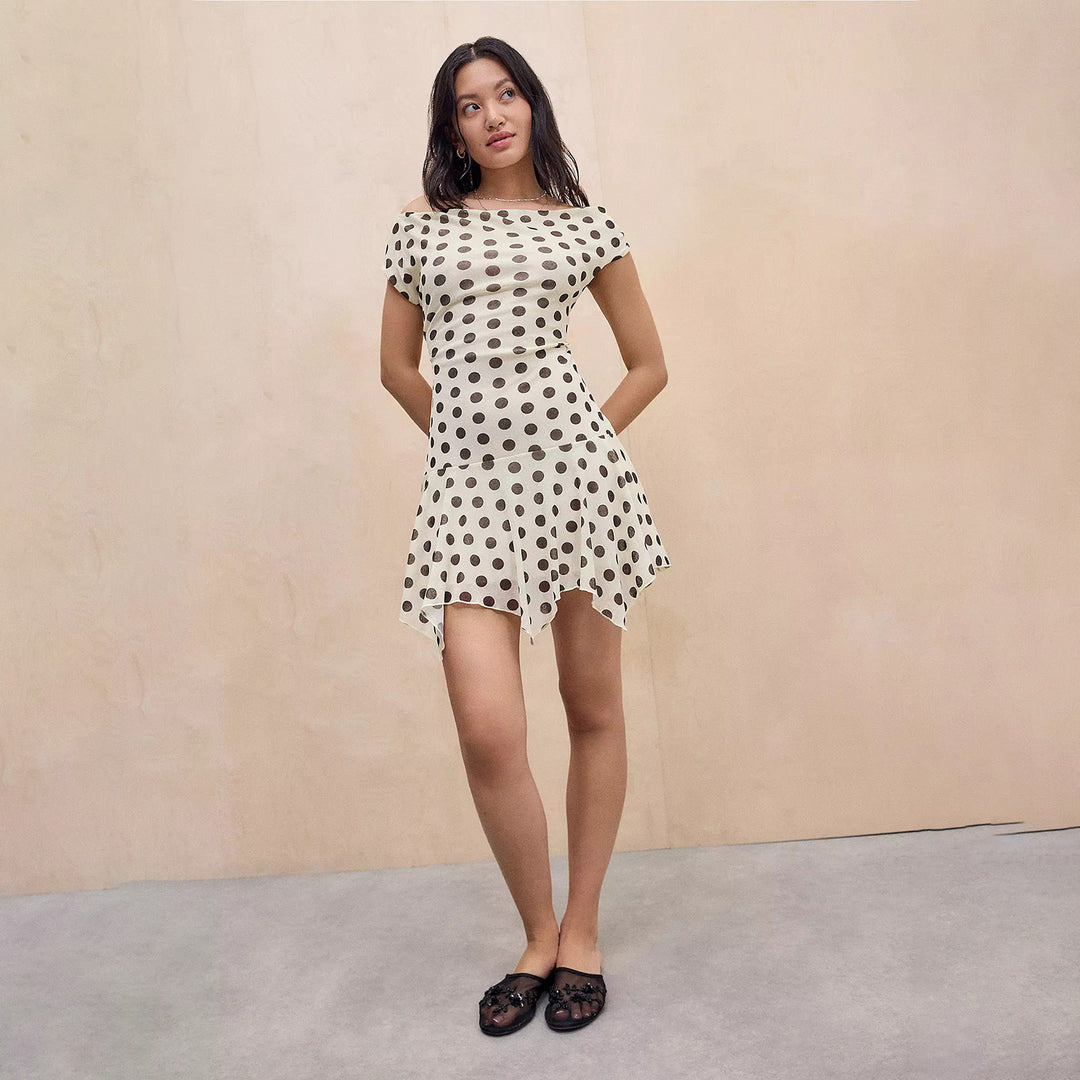 Dame leken Polka Dot kjole med lett stoff og dyp V-hals Skjora