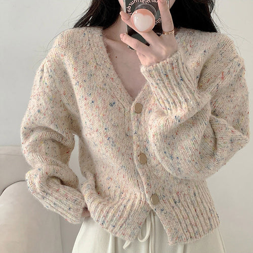 Kvinners koselige chunky strikk cardigan med V-hals og knapper Skjora