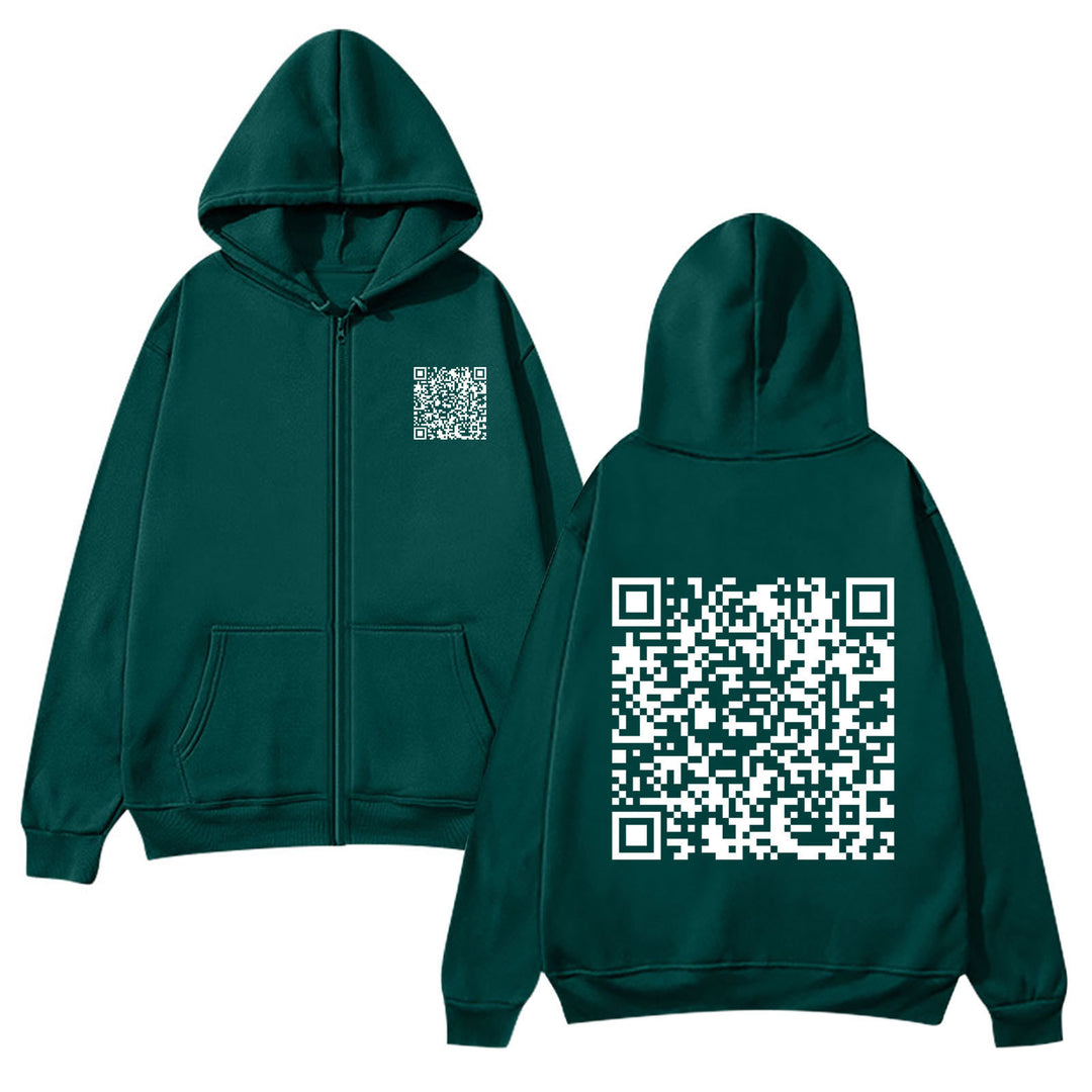 Damegen hettejakke med QR-kode design og myk fleece Skjora