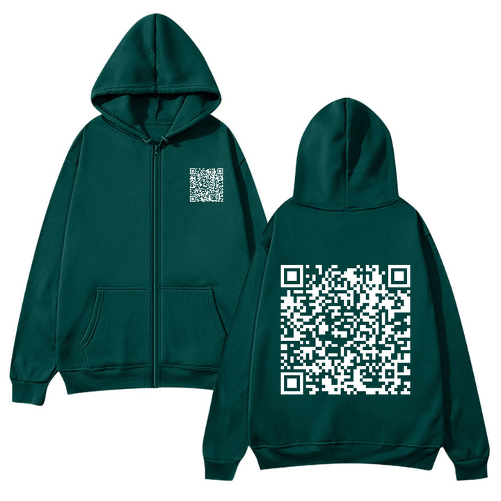 Damegen hettejakke med QR-kode design og myk fleece Skjora