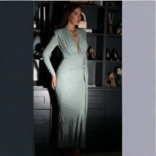 Damer Elegant Maxi Kjole med Dyp V-Hals og Figur-Fasong Silhuett Skjora