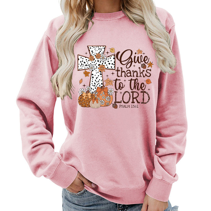 Kvinne sweatshirt med kreativt kryssprint og høstdesign Skjora