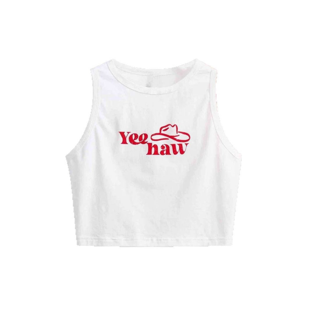 Dame Crop-Top med originalt cowboymotiv og kul tekst Skjora