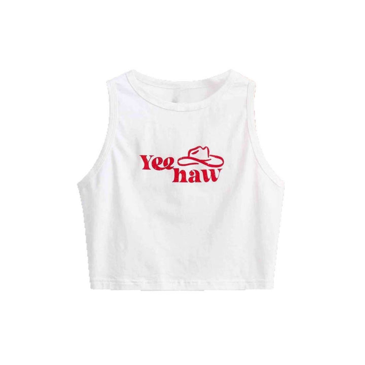 Dame Crop-Top med originalt cowboymotiv og kul tekst Skjora