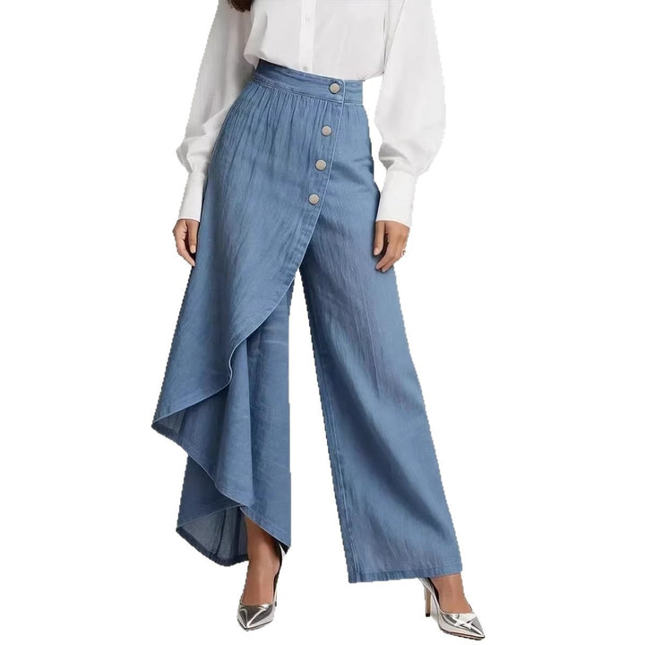 Kvinnens jeans skjørt med asymmetrisk snitt og knappedetaljer Skjora