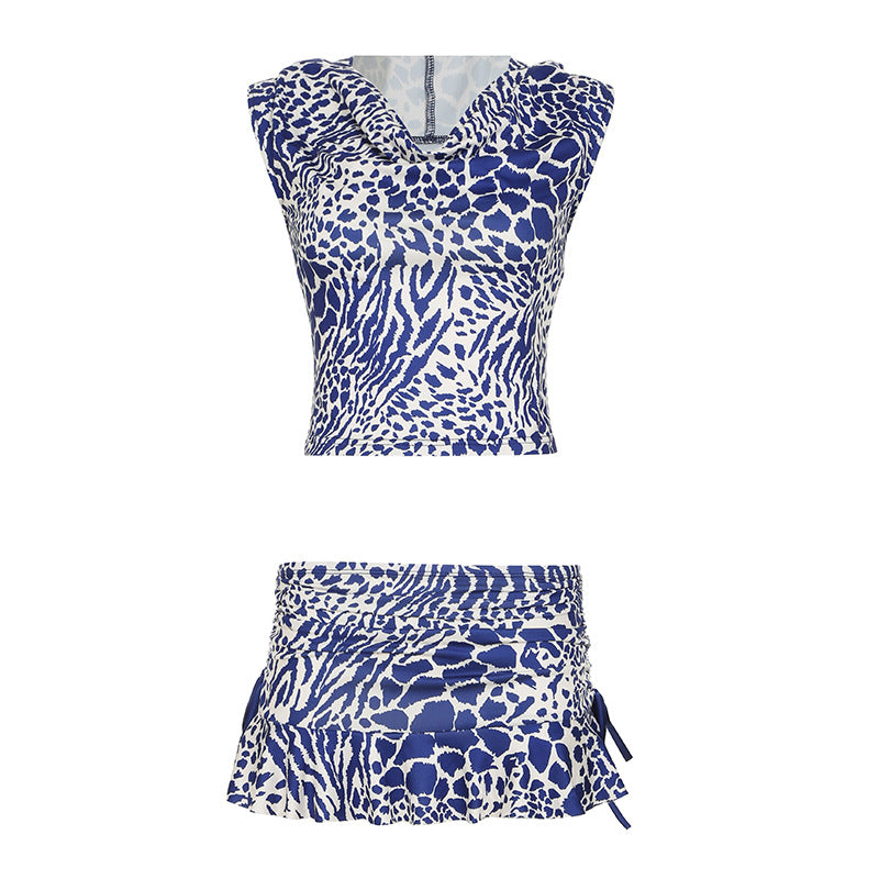Dame sporty bikiniset med hette og leken volangdesign Skjora